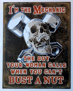 Plaque métal MECHANIC moto piston tête de mort  - 40 x 30 cm déco vintage USA