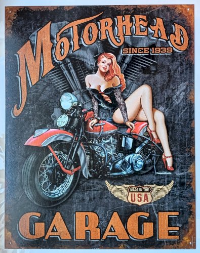 Plaque métal MOTORHEAD GARAGE pin up moto - 40 x 30 cm déco vintage USA