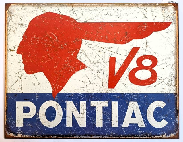 Plaque métal PONTIAC V8 - 40 x 30 cm déco USA voiture vintage