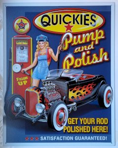 Plaque métal QUICKIES hot rod pin up  40 x 30 cm déco USA