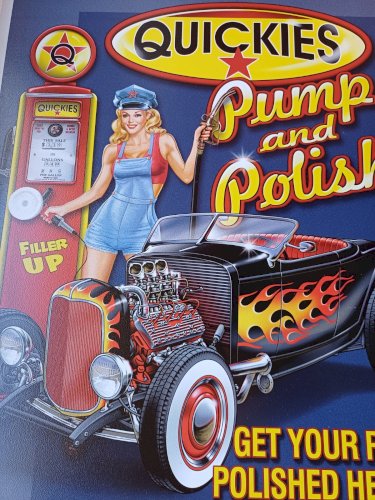 Plaque métal QUICKIES hot rod pin up  40 x 30 cm déco USA