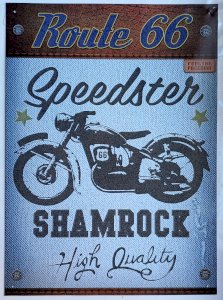 Plaque métal ROUTE 66 SPEEDSTER SHAMROCK moto - 40 x 30 cm déco vintage USA