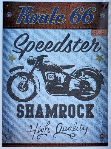 Plaque métal ROUTE 66 SPEEDSTER SHAMROCK moto - 40 x 30 cm déco vintage USA