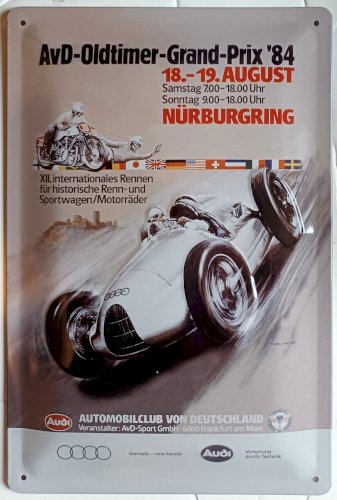 Plaque métal vintage AUDI Oldtimer Grand Prix 84 Nürburgring 30 x 20 cm