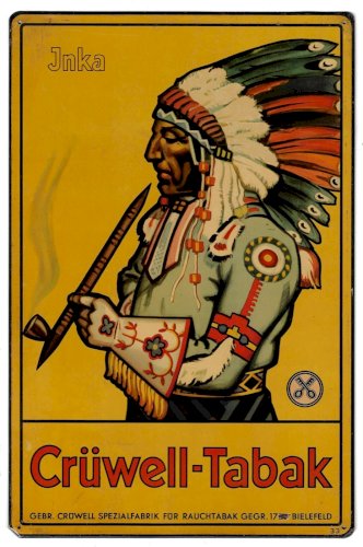 Plaque métal vintage CRÜWELL TABAK chef indien 36 x 24 cm