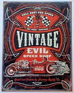 Plaque métal VINTAGE EVIL SPEED SHOP hot rod  custom 40 x 30 cm déco USA