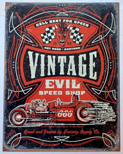 Plaque métal VINTAGE EVIL SPEED SHOP hot rod  custom 40 x 30 cm déco USA