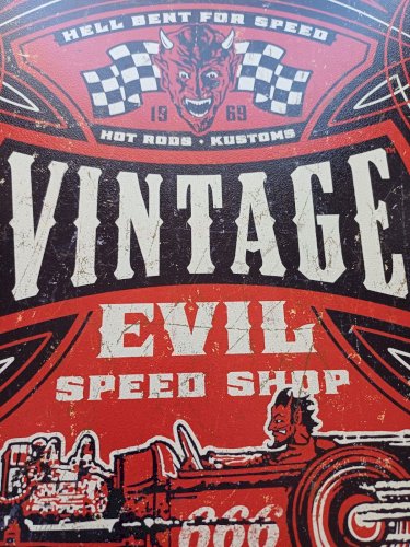 Plaque métal VINTAGE EVIL SPEED SHOP hot rod  custom 40 x 30 cm déco USA