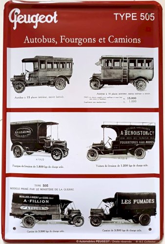 Plaque métal vintage PEUGEOT Autobus Type 505 fourgon camion - 30 x 20 cm