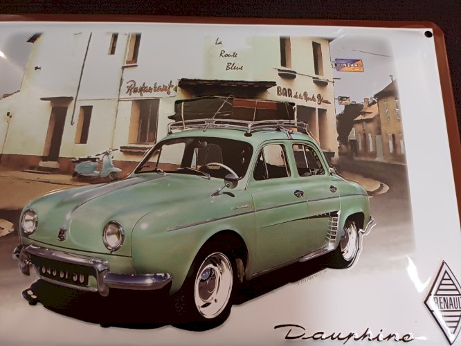 Plaque métal vintage RENAULT DAUPHINE la Route Bleue 30 x 20 cm