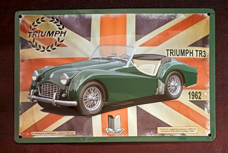 Plaque métal vintage TRIUMPH TR3 1962 - 30 x 20 cm