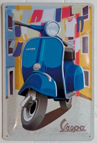 Plaque métal vintage VESPA BLEU  30 x 20 cm