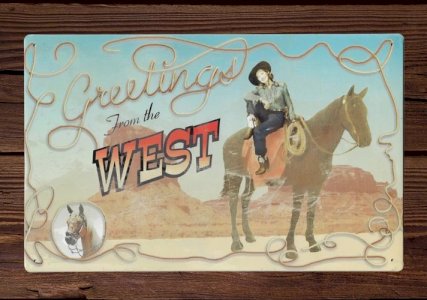 Plaque métal western GREETING FROM THE WEST - 40 x 25 cm déco USA country