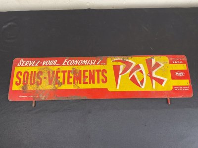 plaque publicité SOUS VÊTEMENTS POK tole peinte non émaillée