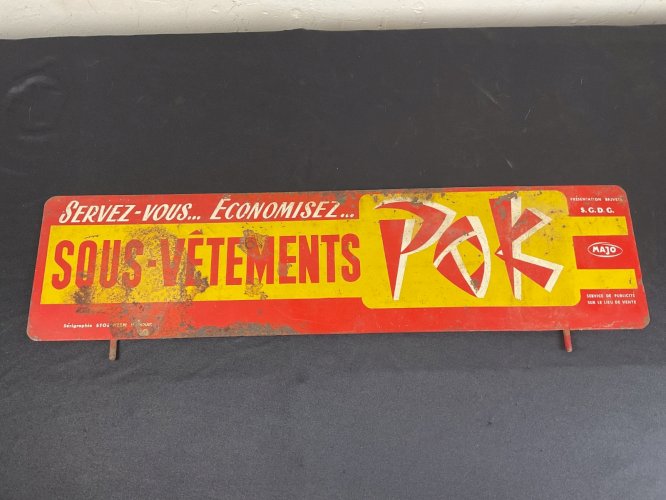 plaque publicité SOUS VÊTEMENTS POK tole peinte non émaillée