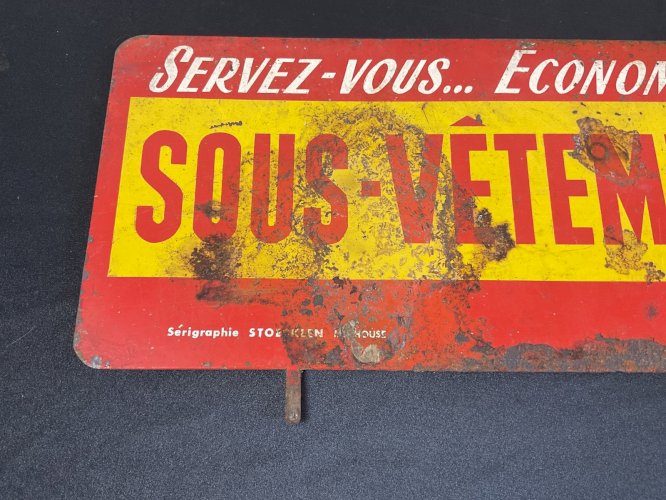 plaque publicité SOUS VÊTEMENTS POK tole peinte non émaillée