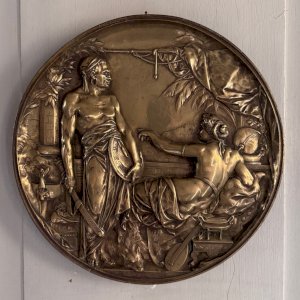 Plaque ronde murale en bronze XIXe scène à l'Antique M3692