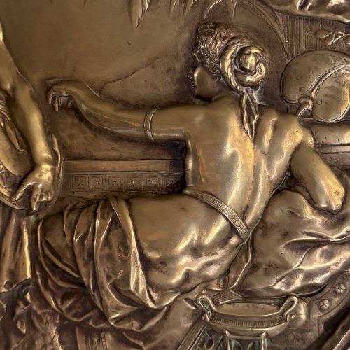 Plaque ronde murale en bronze XIXe scène à l'Antique M3692