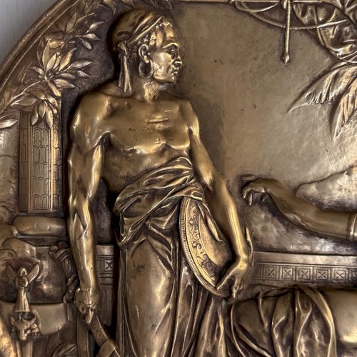 Plaque ronde murale en bronze XIXe scène à l'Antique M3692