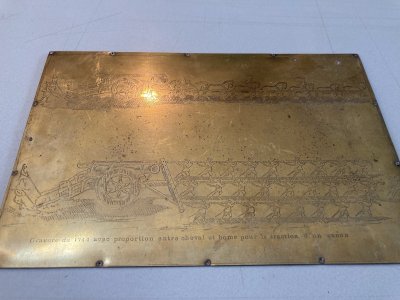Plaque XIXe Gravure Cheval Sculpté Chevaux Metal Militaire Militaria Art Cuivre