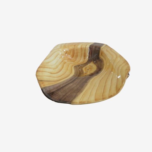 PLAT A ASPERGES TRIPODE EN CERAMIQUE ASPECT FAUX BOIS VALLAURIS ANNEES 50 60