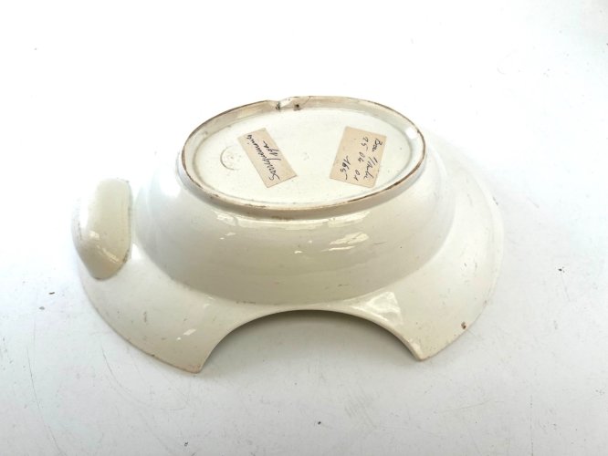 Plat à barbe ancien XIXe Sarreguemines, faïence blanche estampillée