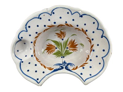 Waly XIXth century beard plate – floral decoration – antique earthenware – France