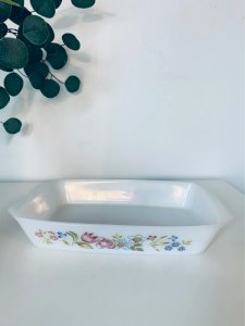 Plat à Gratin Vintage Opaline Décor Fleurs Champêtre Années 70