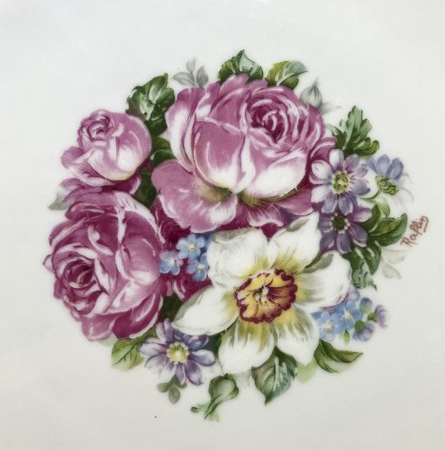 plat a tarte gateau en porcelaine de Limoges France Unique decor signé Raflin