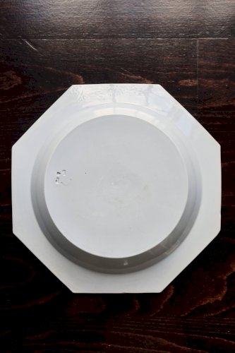 Plat ancien octogonal Creil et Montereau - Modèle Perle - Bleu gris pâle -