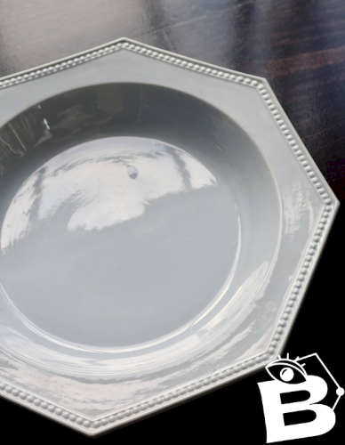 Plat ancien octogonal Creil et Montereau - Modèle Perle - Bleu gris pâle -