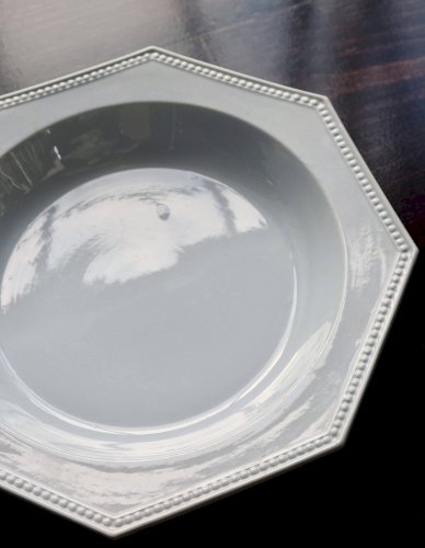 Plat ancien octogonal Creil et Montereau - Modèle Perle - Bleu gris pâle -