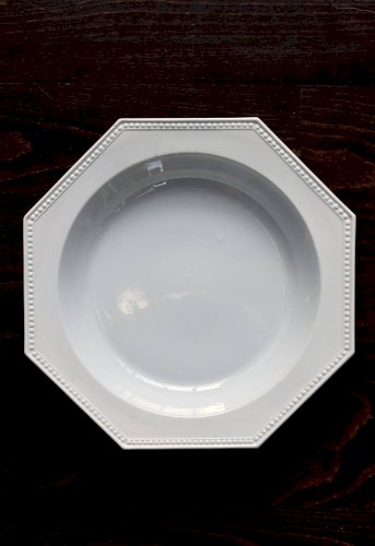 Plat ancien octogonal Creil et Montereau - Modèle Perle - Bleu gris pâle -