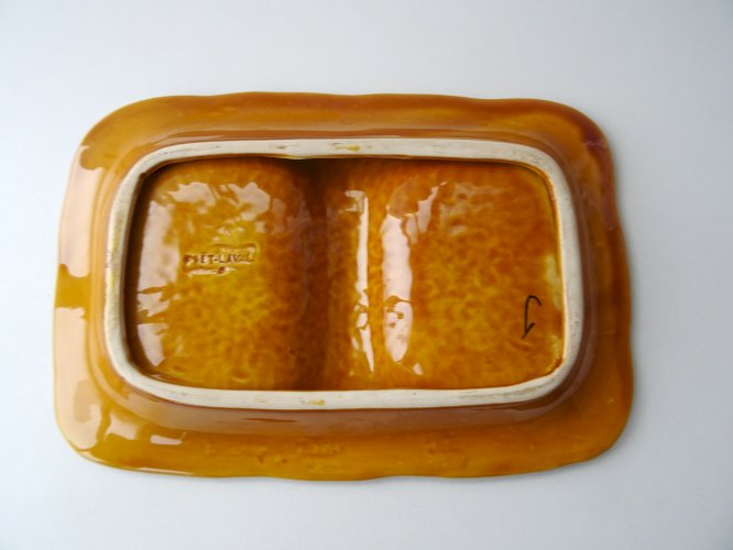 Plat Apéritif Snack Deux Compartiments de Poët Laval, Motif Fleurs Mid-century