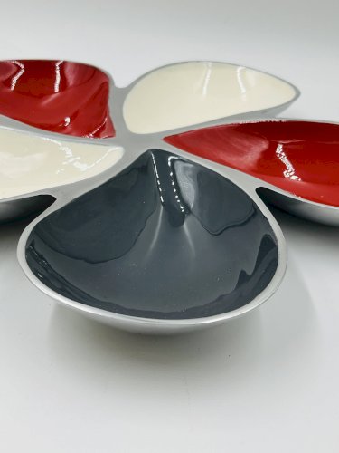 Plat apéritif vintage aluminium massif émaillé Fleur 39cm