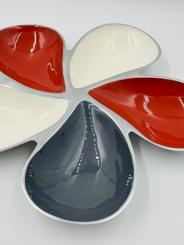 Plat apéritif vintage aluminium massif émaillé Fleur 39cm