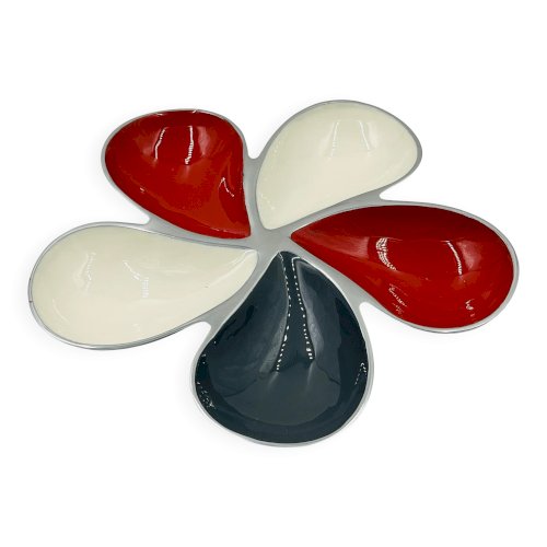 Plat apéritif vintage aluminium massif émaillé Fleur 39cm