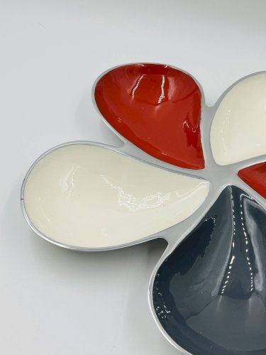 Plat apéritif vintage aluminium massif émaillé Fleur 39cm