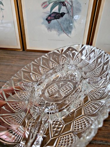 Plat apéritif vintage en verre ciselé, serviteur 5 compartiments