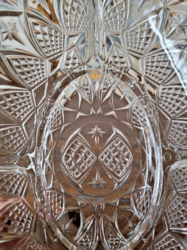 Plat apéritif vintage en verre ciselé, serviteur 5 compartiments