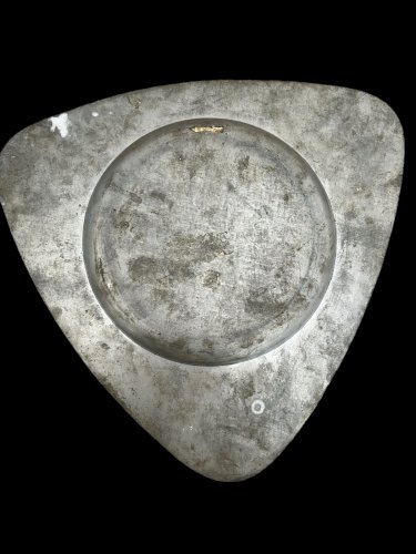 Plat Art Nouveau Ancien 1900 Etain Pate De Verre Floral Antiquité