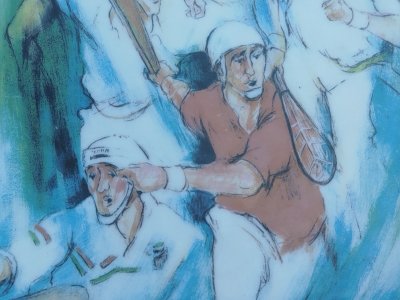 Plat basque Euskal herriko pilota liga, ligue de pelote du pays basque, illustré par Partarrieu