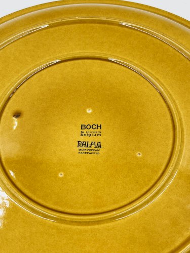 Plat Boch La Louvière Palma jaune moucheté vintage