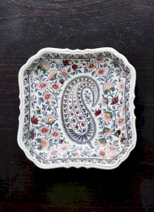 Plat carré creux vintage Gien faïence motif cachemire années 60