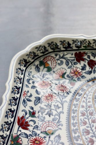 Plat carré creux vintage Gien faïence motif cachemire années 60