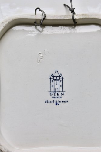 Plat carré creux vintage Gien faïence motif cachemire années 60