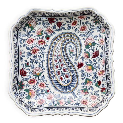 Plat carré creux vintage Gien faïence motif cachemire années 60