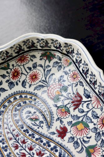 Plat carré creux vintage Gien faïence motif cachemire années 60