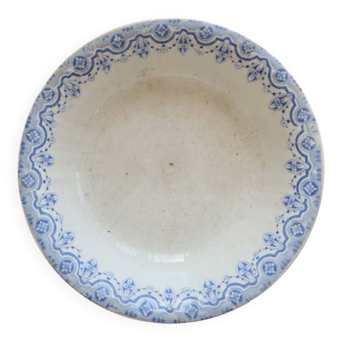 Plat creux rond ancien terre de fer Boch La Louvière Clara – Décor bleu