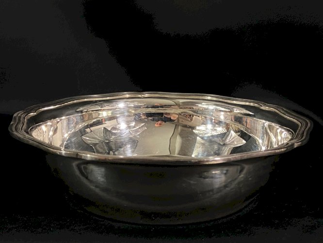 Plat creux saladier corbeille à pain métal argenté modèle filet style Louis XV